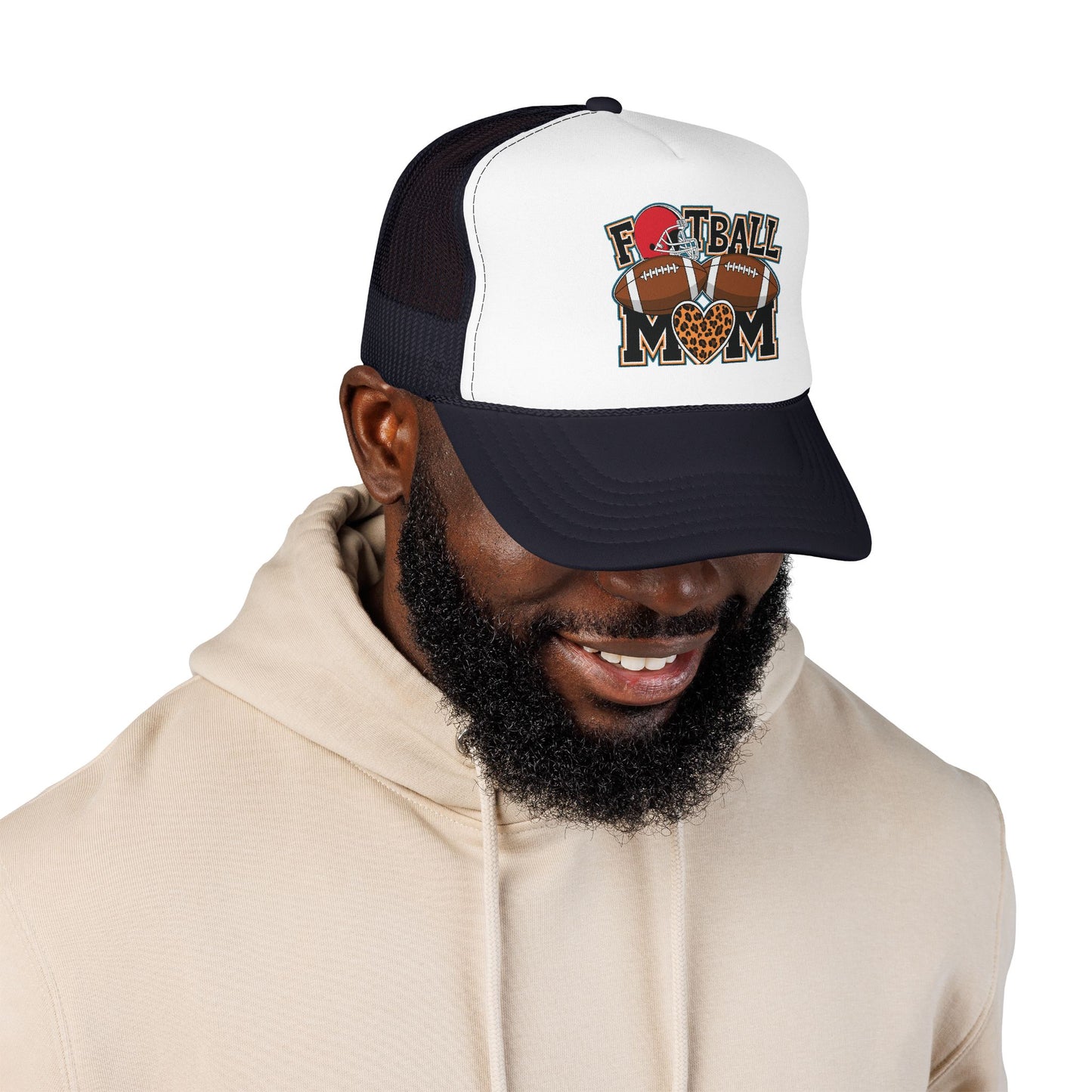 Football Mom Trucker Hat – Leopard Heart Game Day Foam Cap