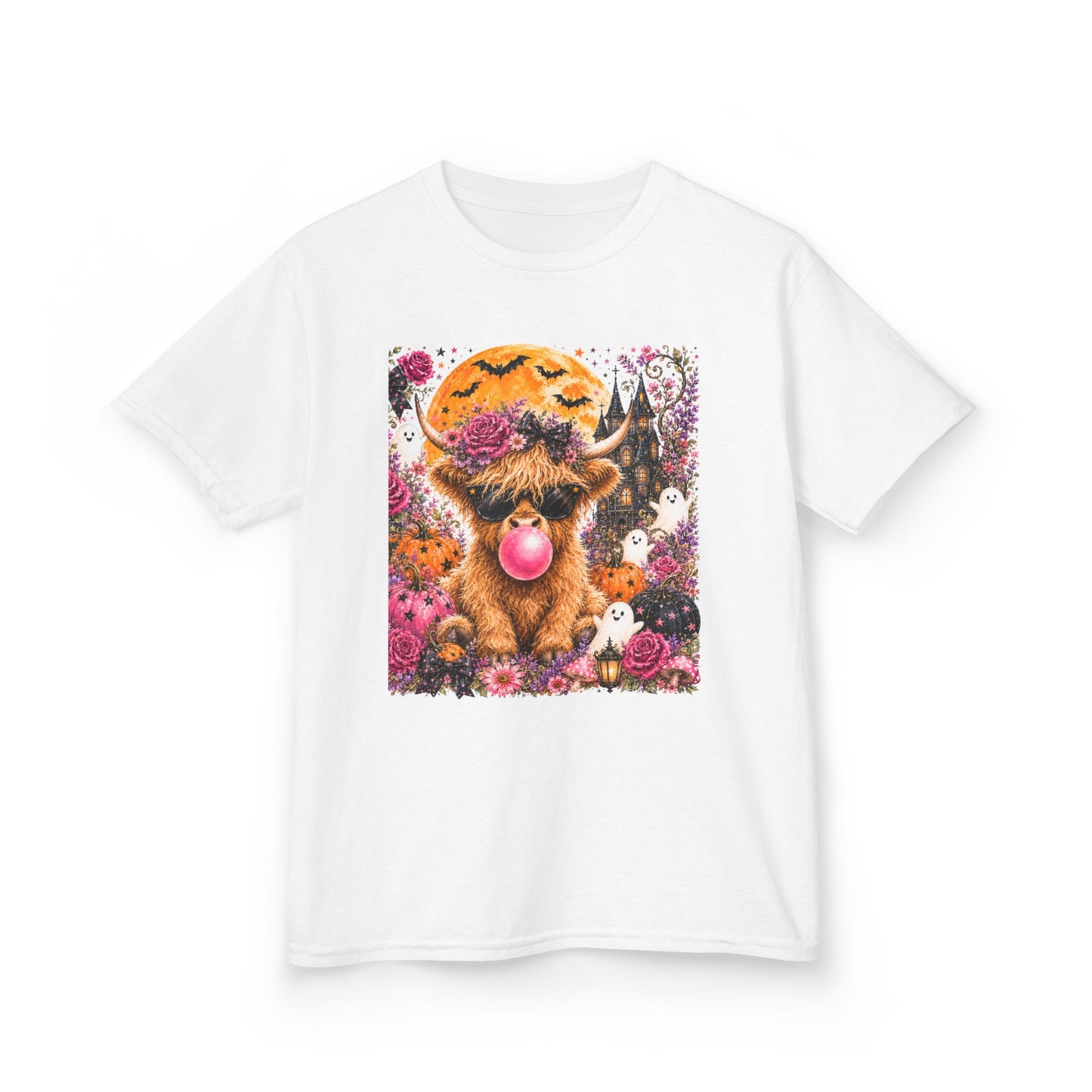 Kids Highland Cow Bubblegum Tee — Cute Scottish Calf Graphic Shirt for Toddlers
