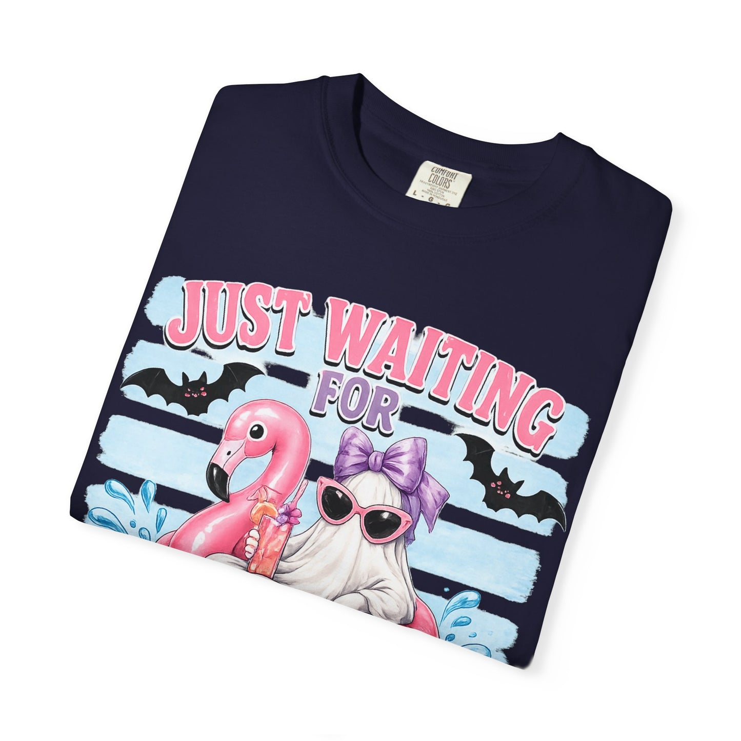 Halloween Flamingo T-Shirt — "Just Waiting for Halloween" Cute Spooky Summer Vibe