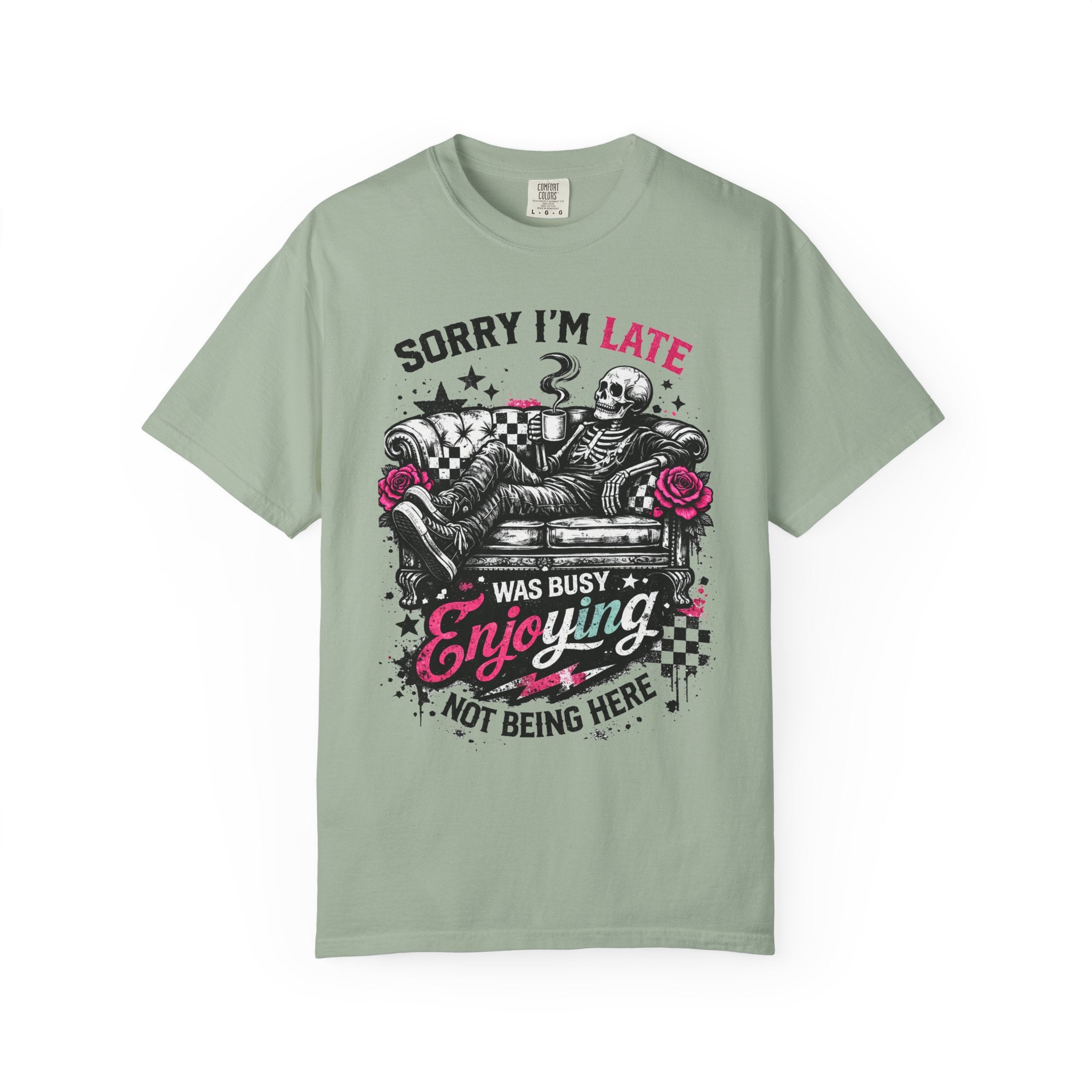 Skeleton "Sorry I’m Late" T-Shirt — Relaxed Skull Graphic Tee