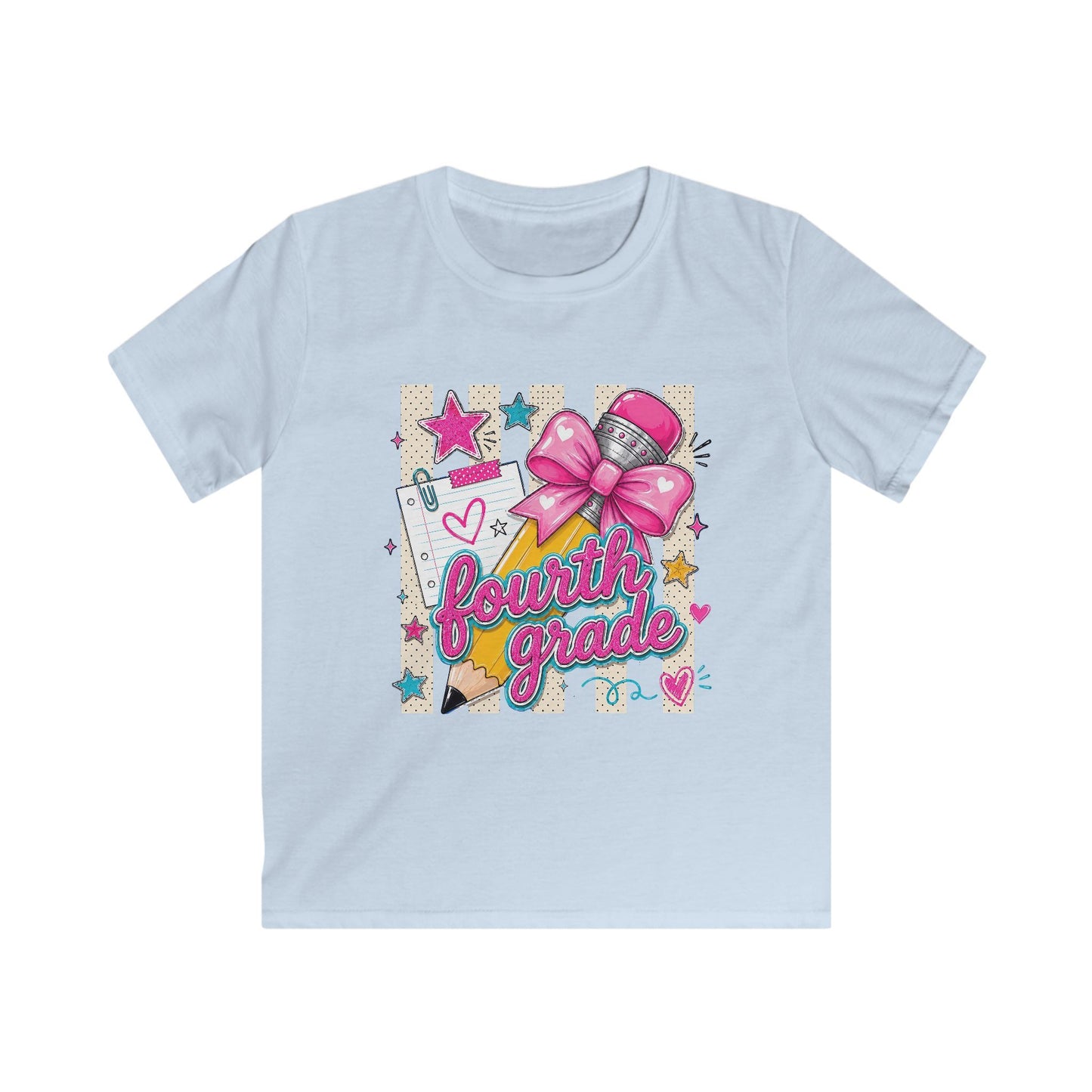 Fourth Grade Kids Tee — Cute Pink Bow & Pencil Back-to-School Shirt
