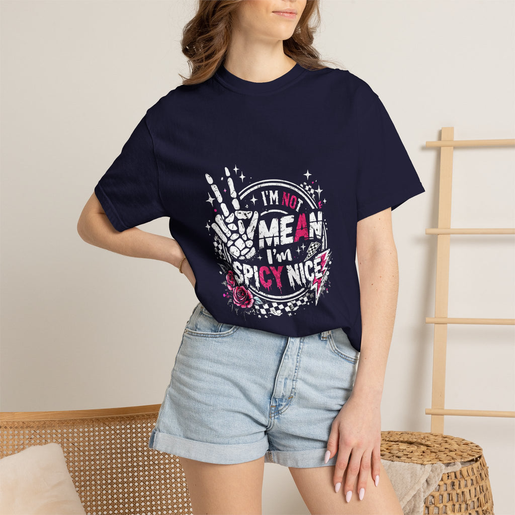 I'm Not Mean I'm Spicy Nice T-Shirt — Edgy Gothic Floral Skeleton Peace Tee