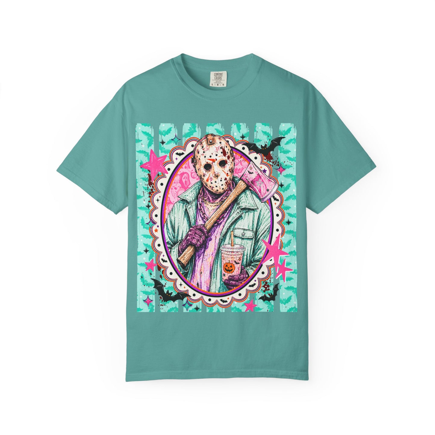 Hockey Mask Horror Graphic T-Shirt — Retro Pastel Jason Design