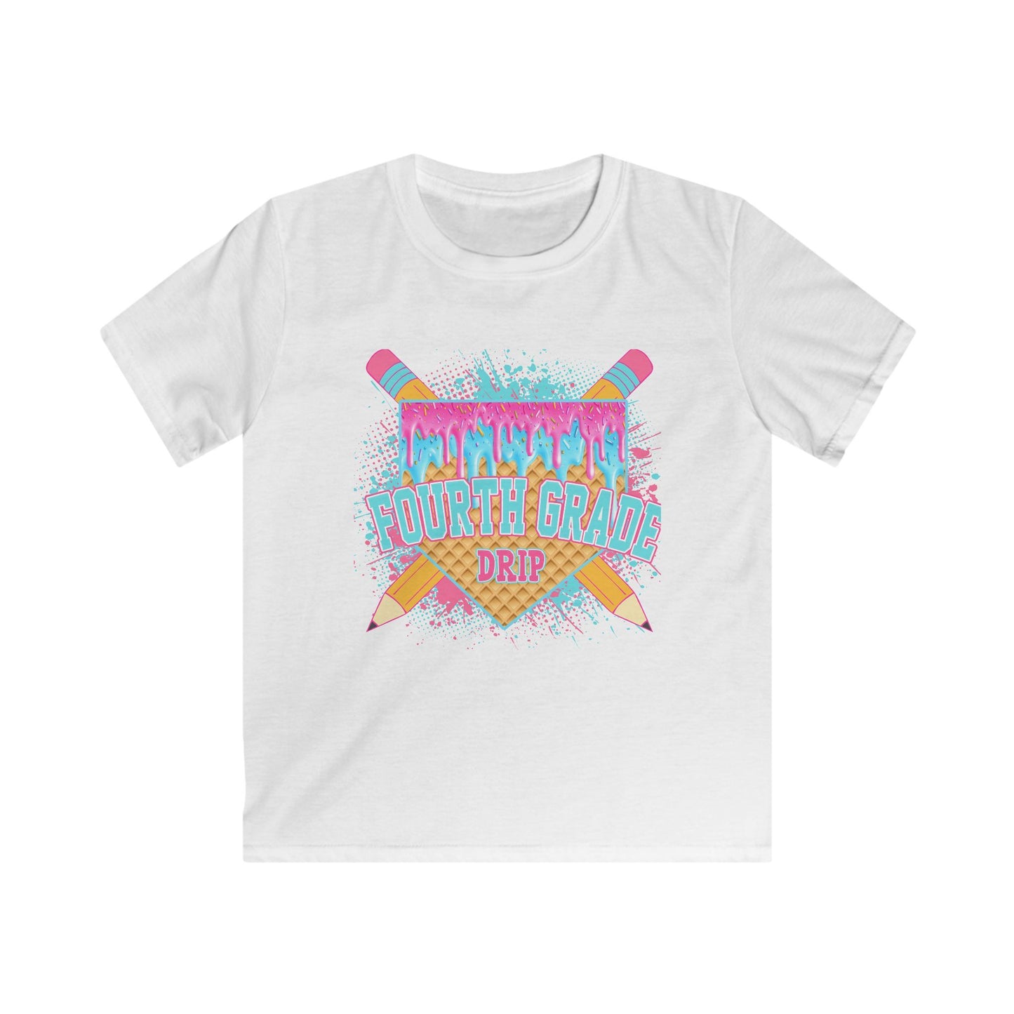 Fourth Grade Drip Kids T-Shirt — Colorful Pencil Back-to-School Tee