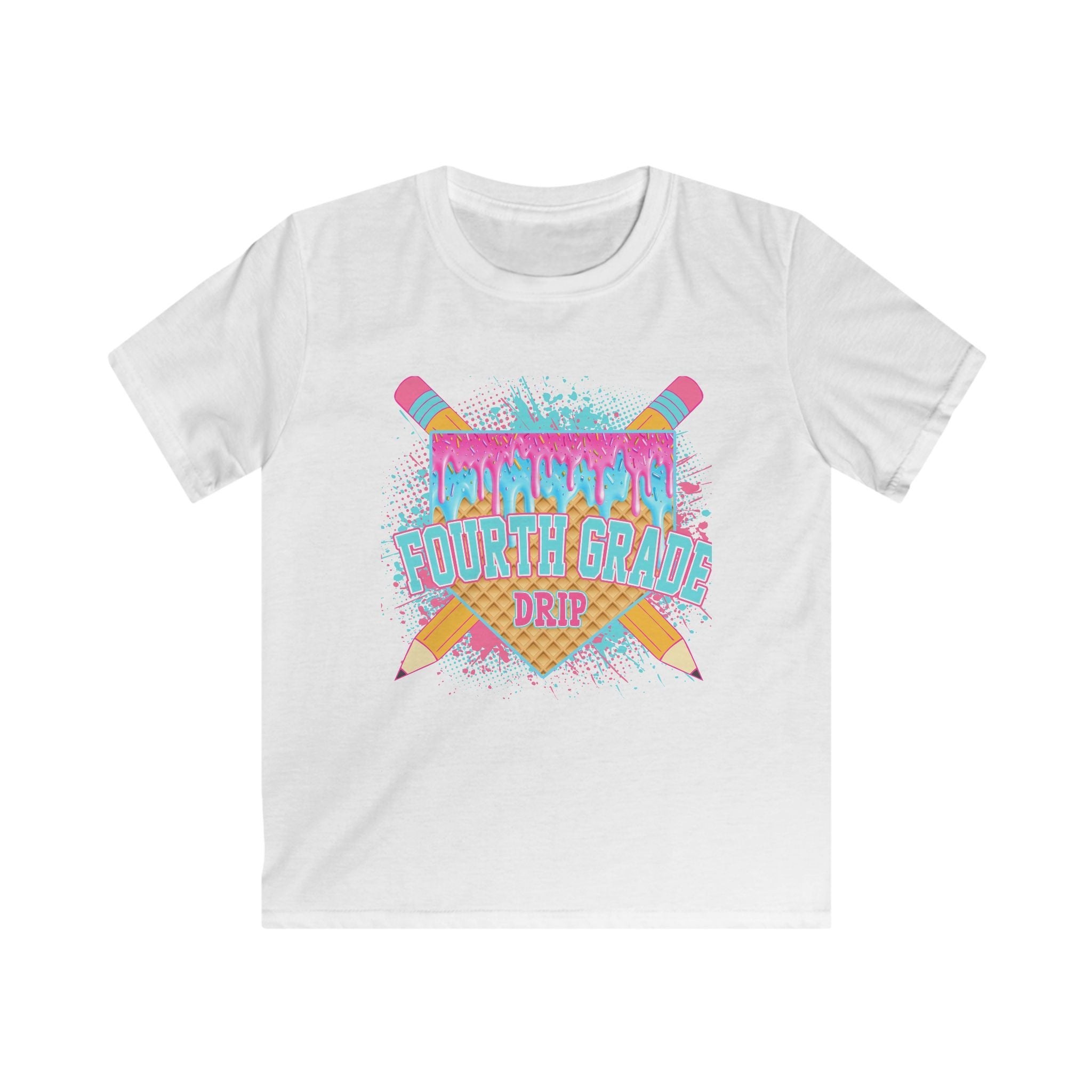 Fourth Grade Drip Kids T-Shirt — Colorful Pencil Back-to-School Tee