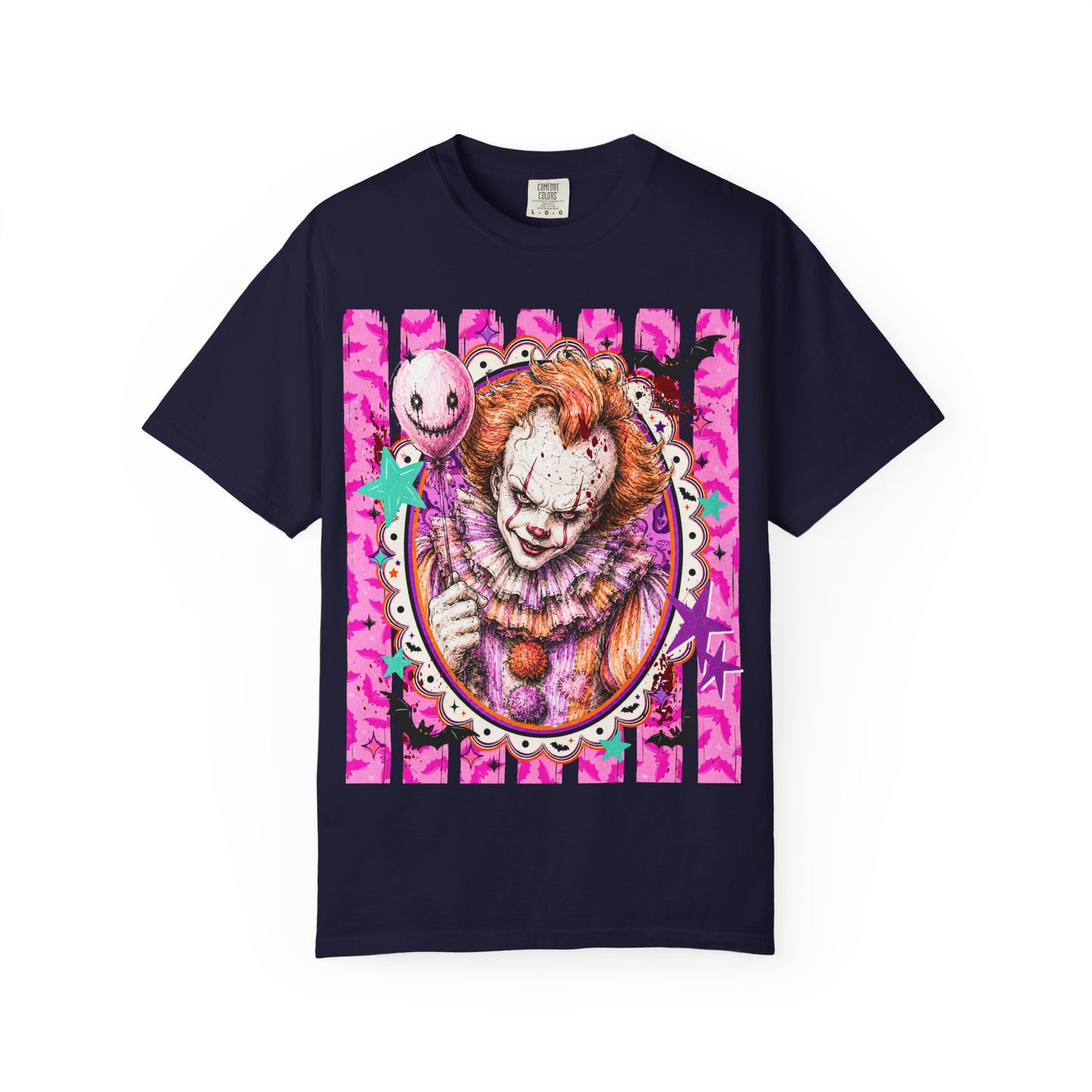 Creepy Clown Portrait T-Shirt — Pink Horror Graphic Tee
