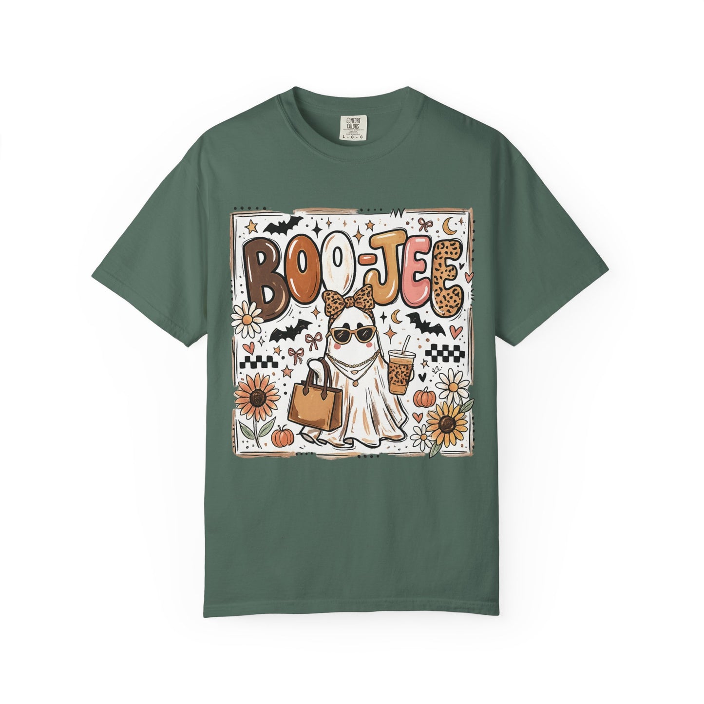Halloween Boo-je T-Shirt — Cute Ghost with Pumpkin, Sunflower & Candy Trick-or-Treat Tee
