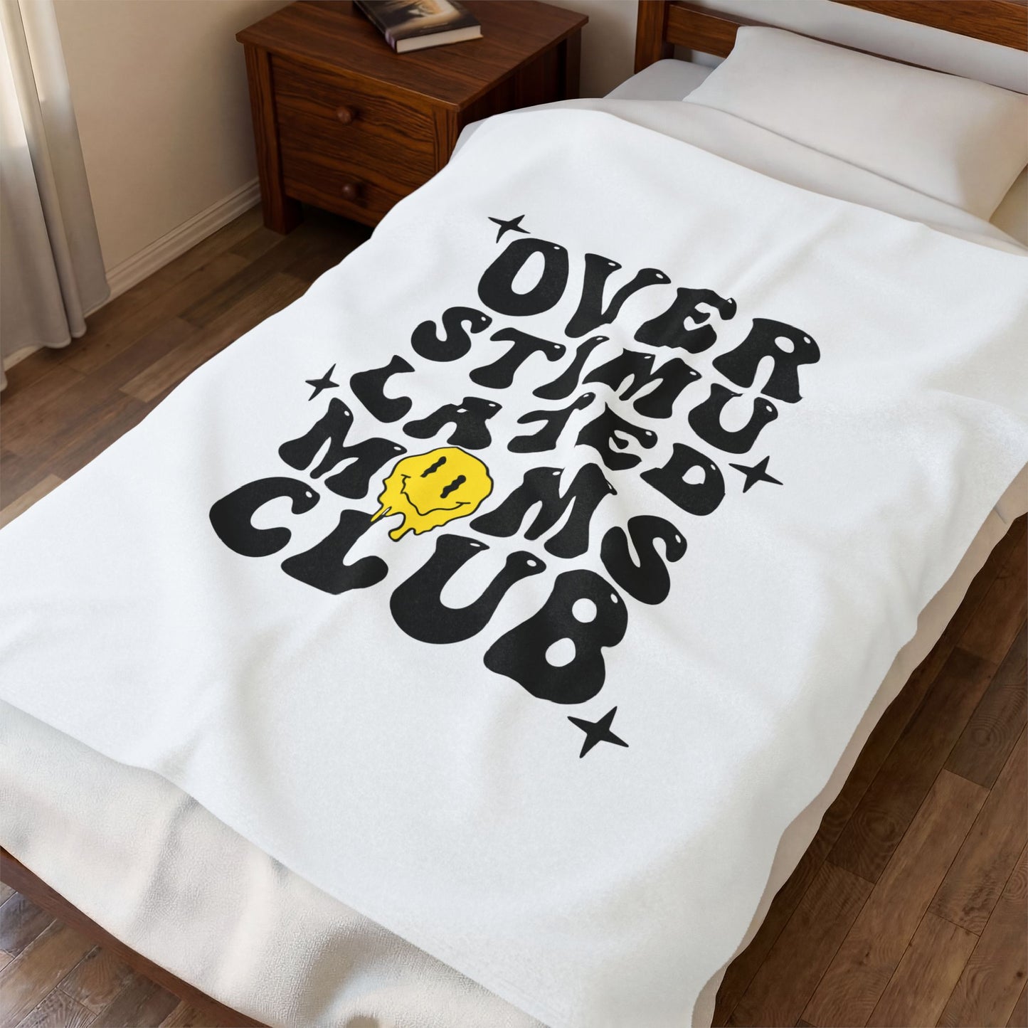 Overstimulated Moms Club Velveteen Plush Blanket — Funny Mom Gift Cozy Throw