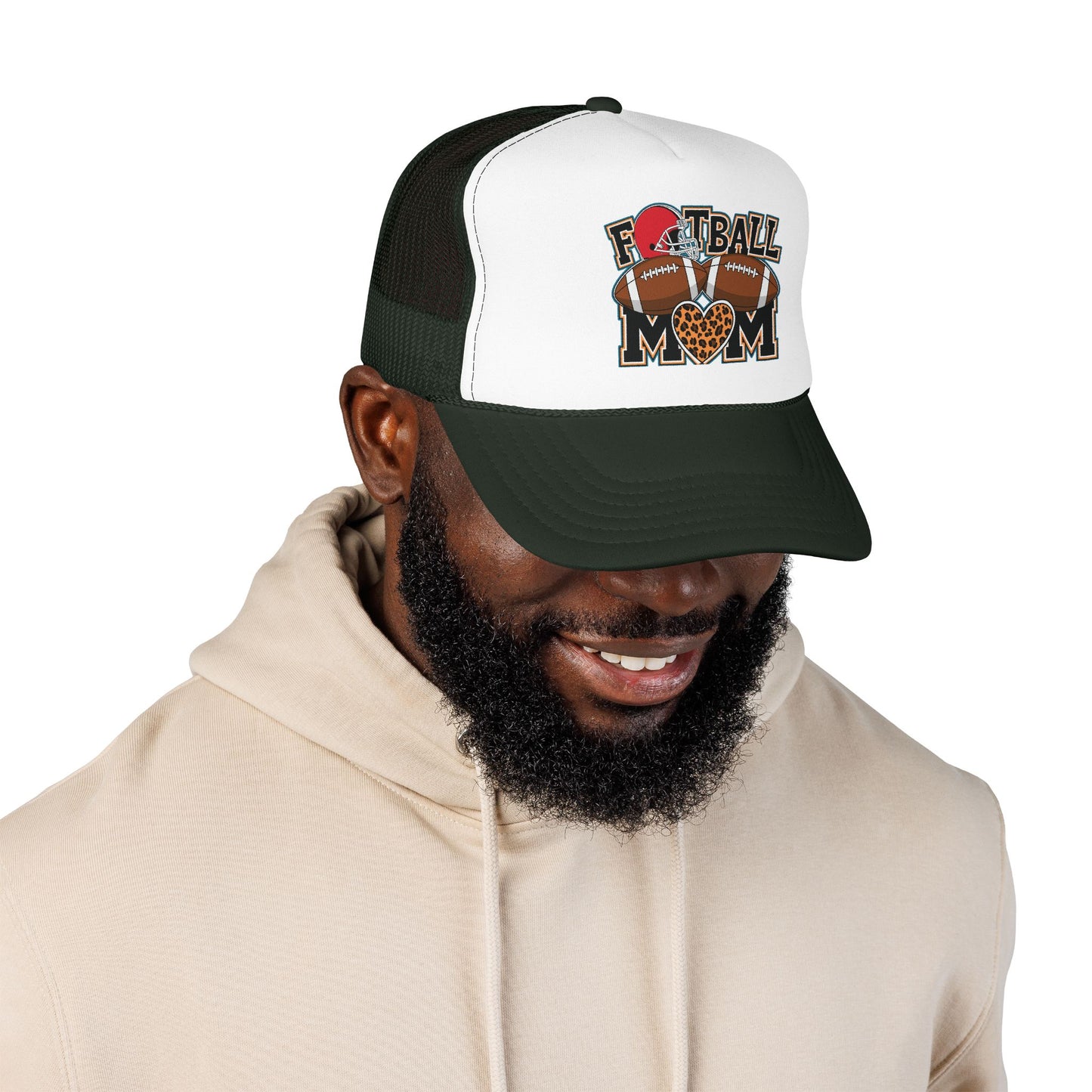 Football Mom Trucker Hat – Leopard Heart Game Day Foam Cap