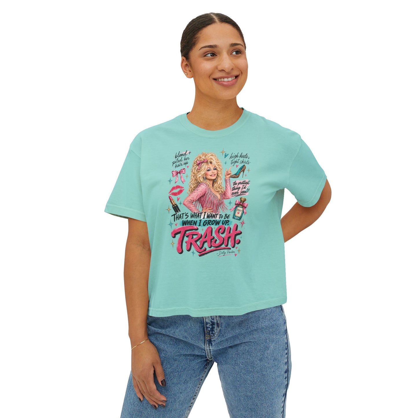 Women's Boxy Tee — Dolly-Inspired 'That's What I Want to Be When I Grow Up: Trash' Retro Graphic Tee