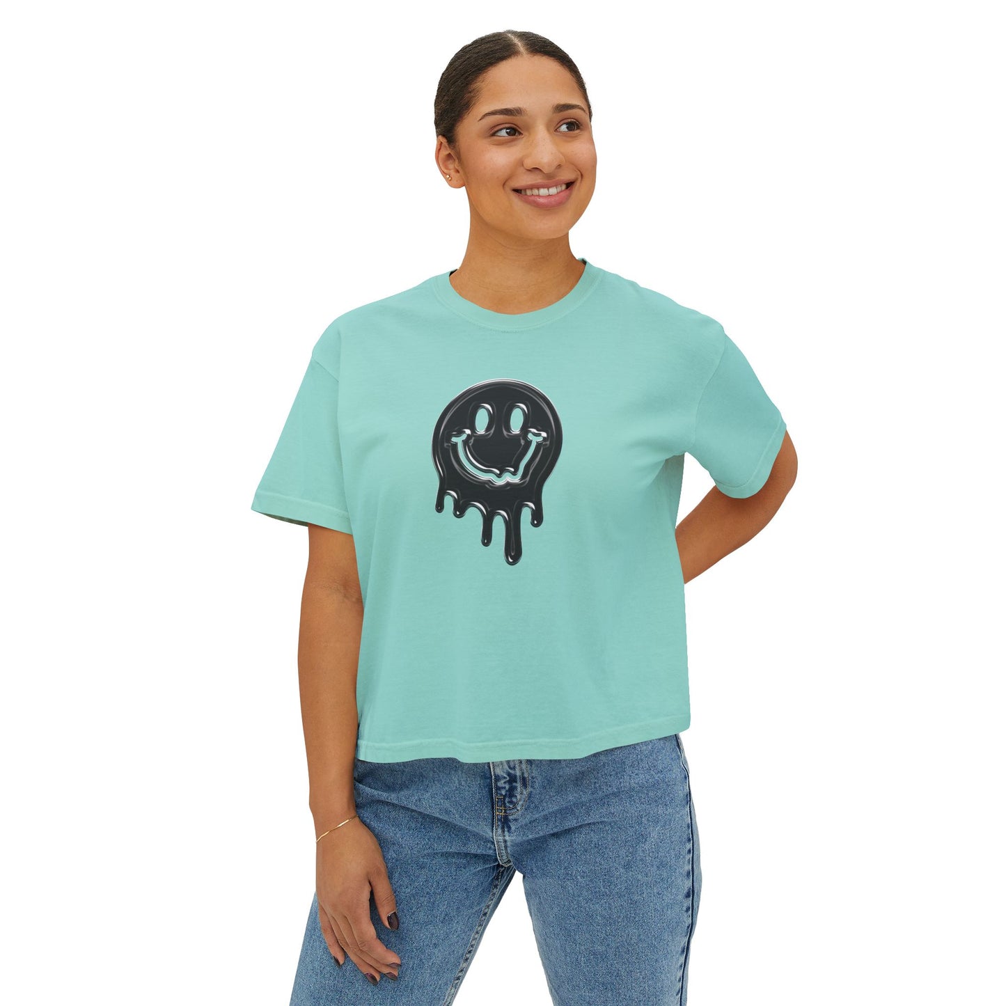 Women's Boxy Tee — Dripping Smiley Graphic Tee