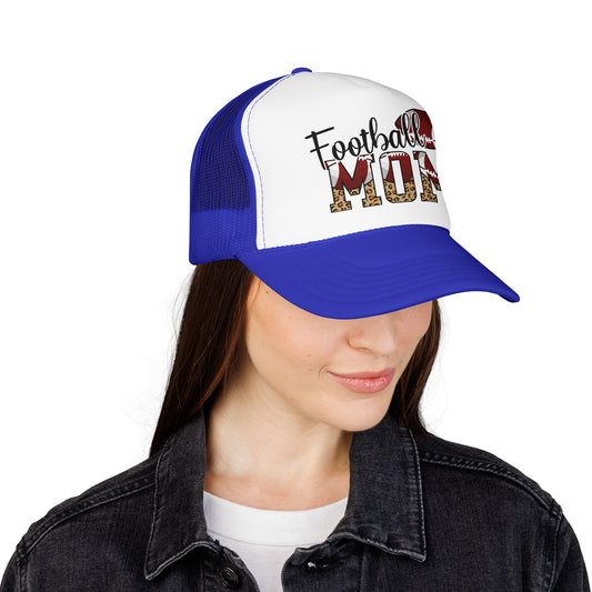 Football Mom Trucker Hat — Leopard Print Graphic Foam Cap for Game Day
