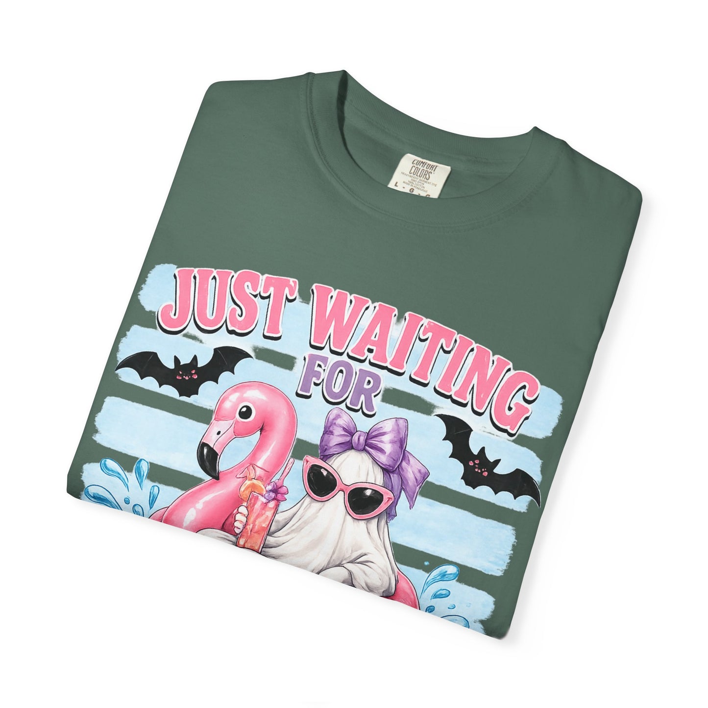 Halloween Flamingo T-Shirt — "Just Waiting for Halloween" Cute Spooky Summer Vibe