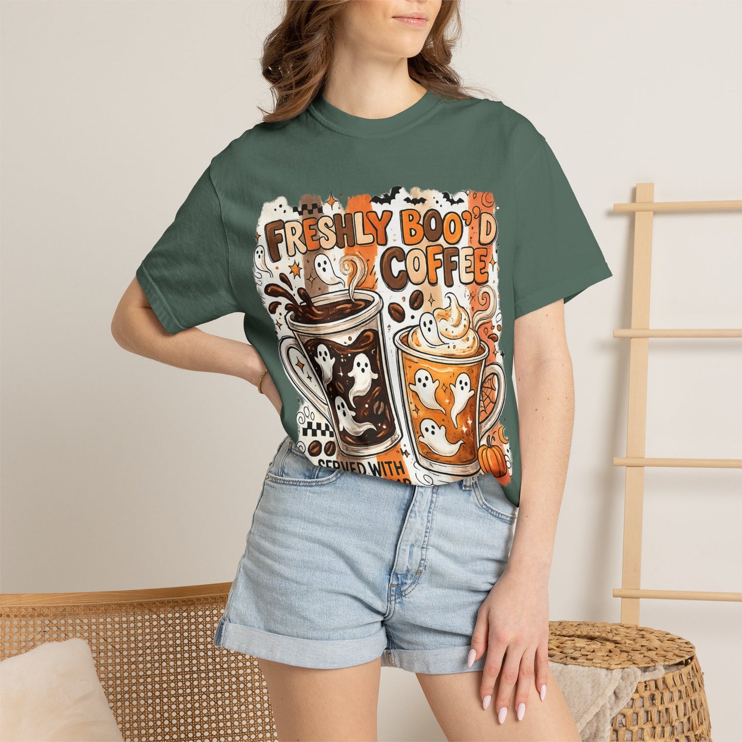Freshly Boo'd Coffee Halloween T-Shirt — Cute Ghost Latte Graphic Tee