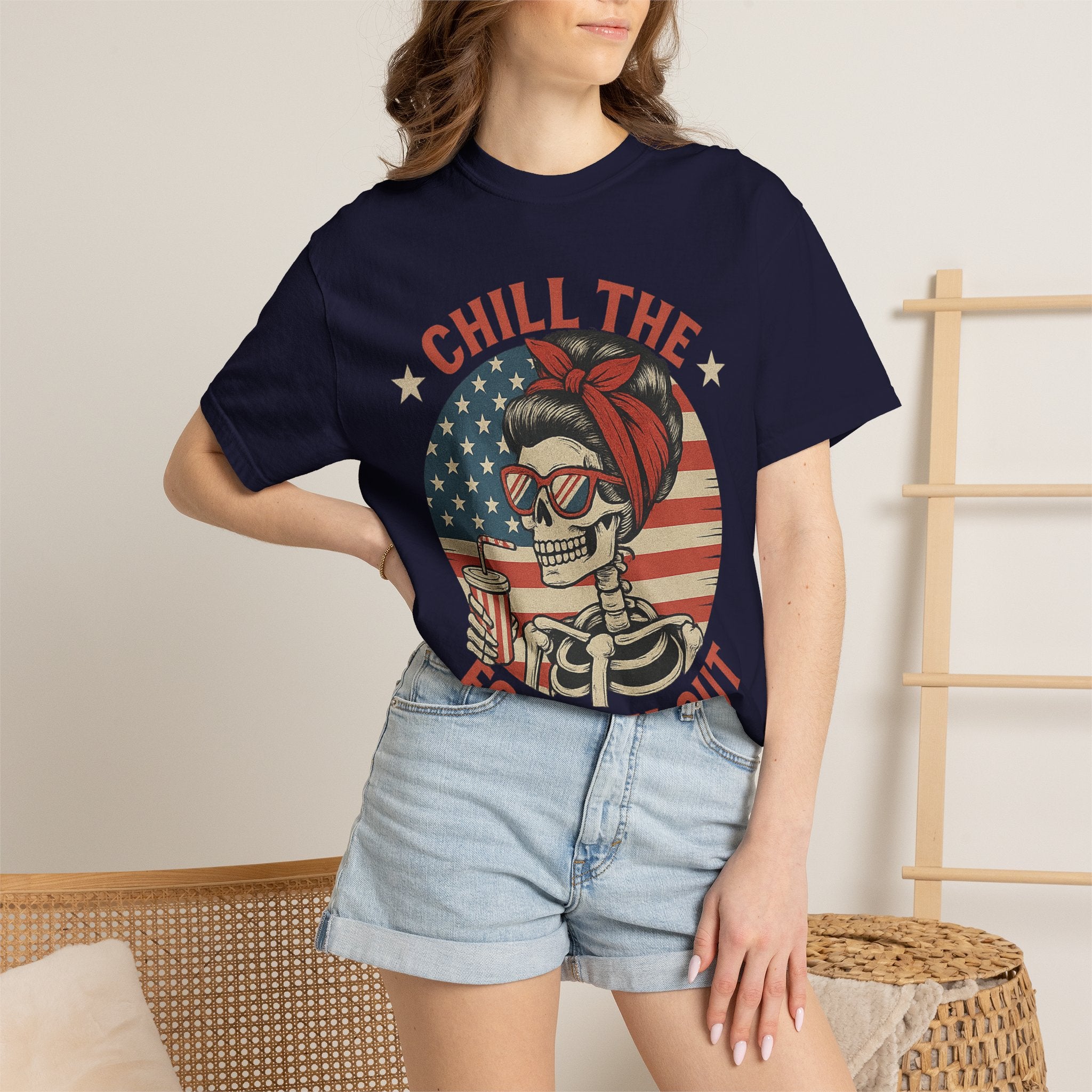 Fourth of July Skeleton Tee — "Chill the Fourth Out" Patriotic Graphic T‑Shirt