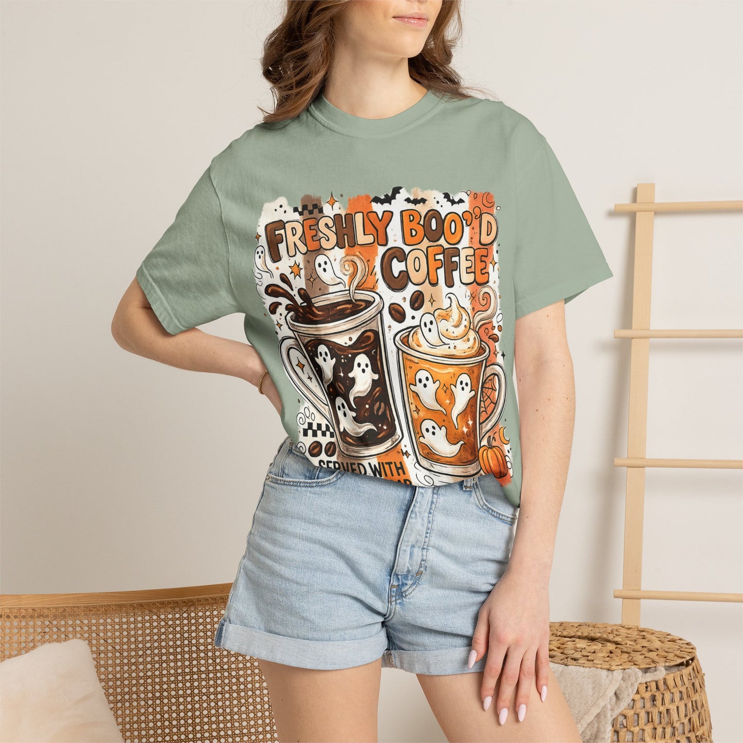 Freshly Boo'd Coffee Halloween T-Shirt — Cute Ghost Latte Graphic Tee