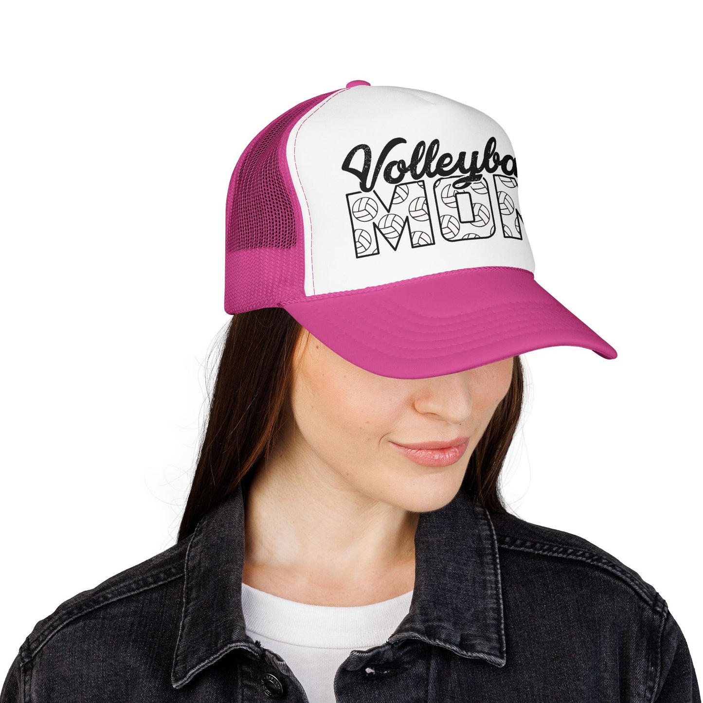 Volleyball Mom Trucker Hat – Foam Mesh Cap with Volleyball Pattern