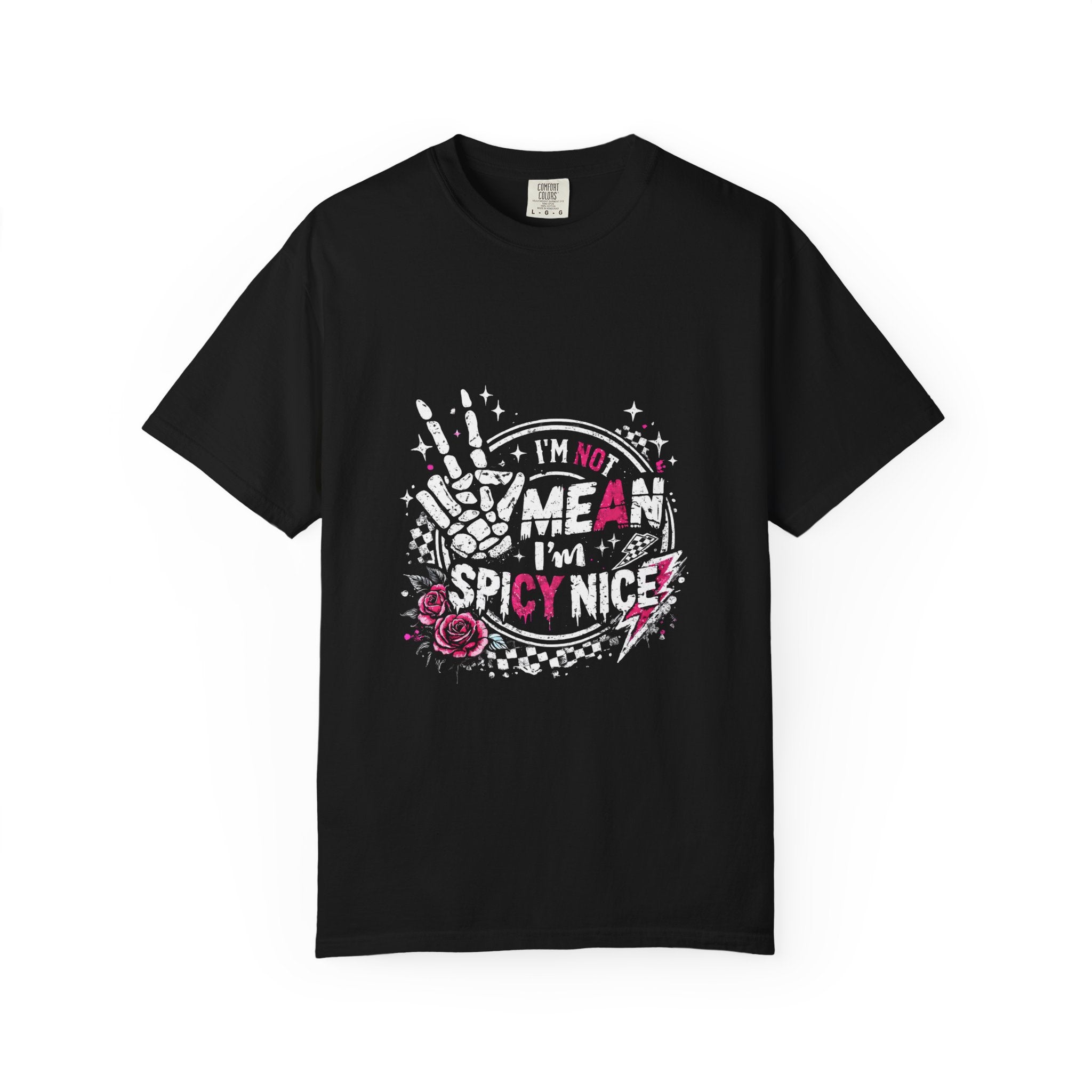 I'm Not Mean I'm Spicy Nice T-Shirt — Edgy Gothic Floral Skeleton Peace Tee