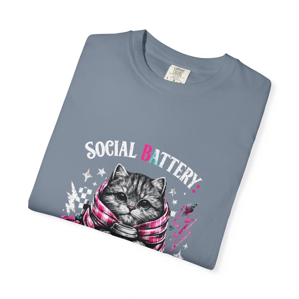 Social Battery Critically Low T-Shirt — Introvert Cat Graphic Tee