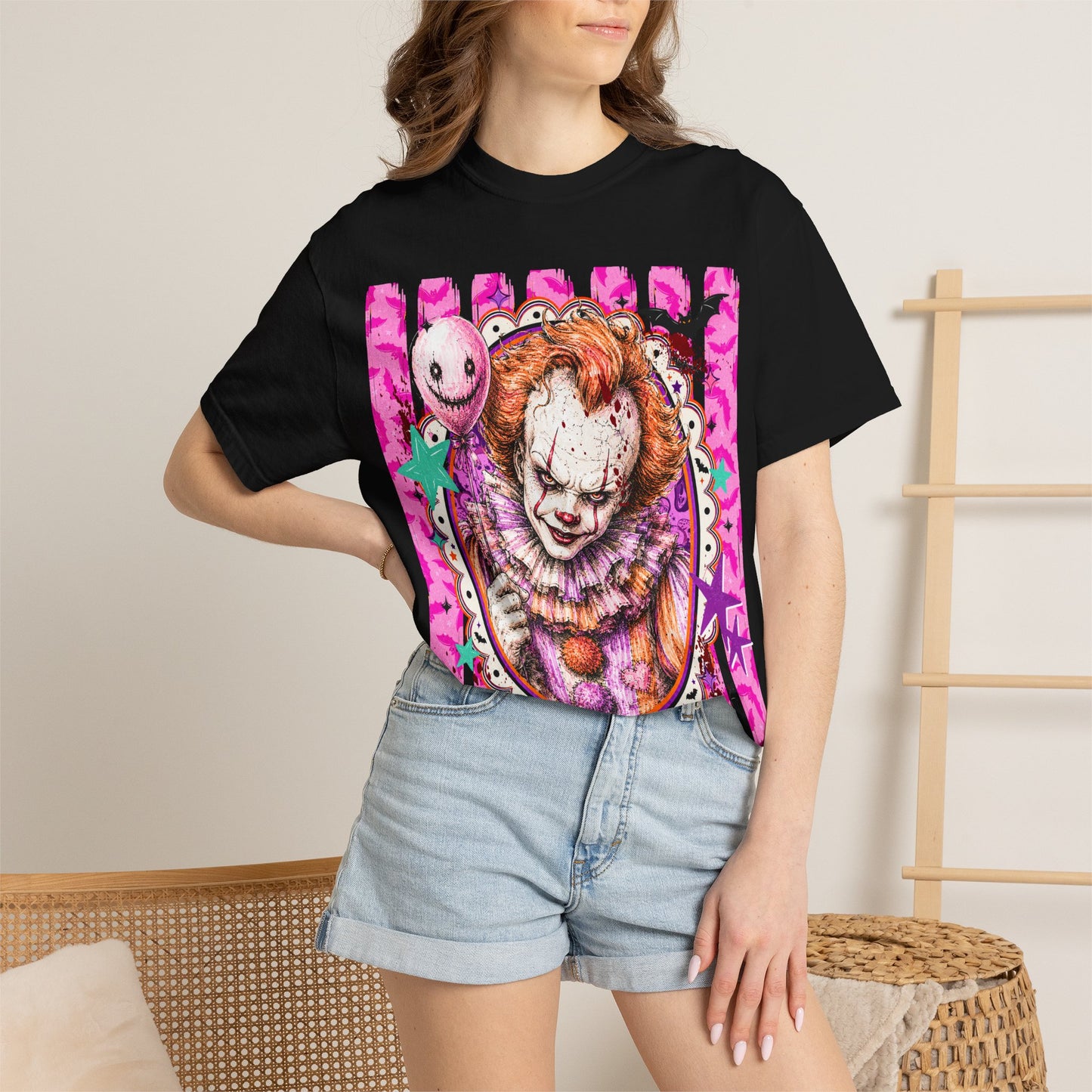 Creepy Clown Portrait T-Shirt — Pink Horror Graphic Tee