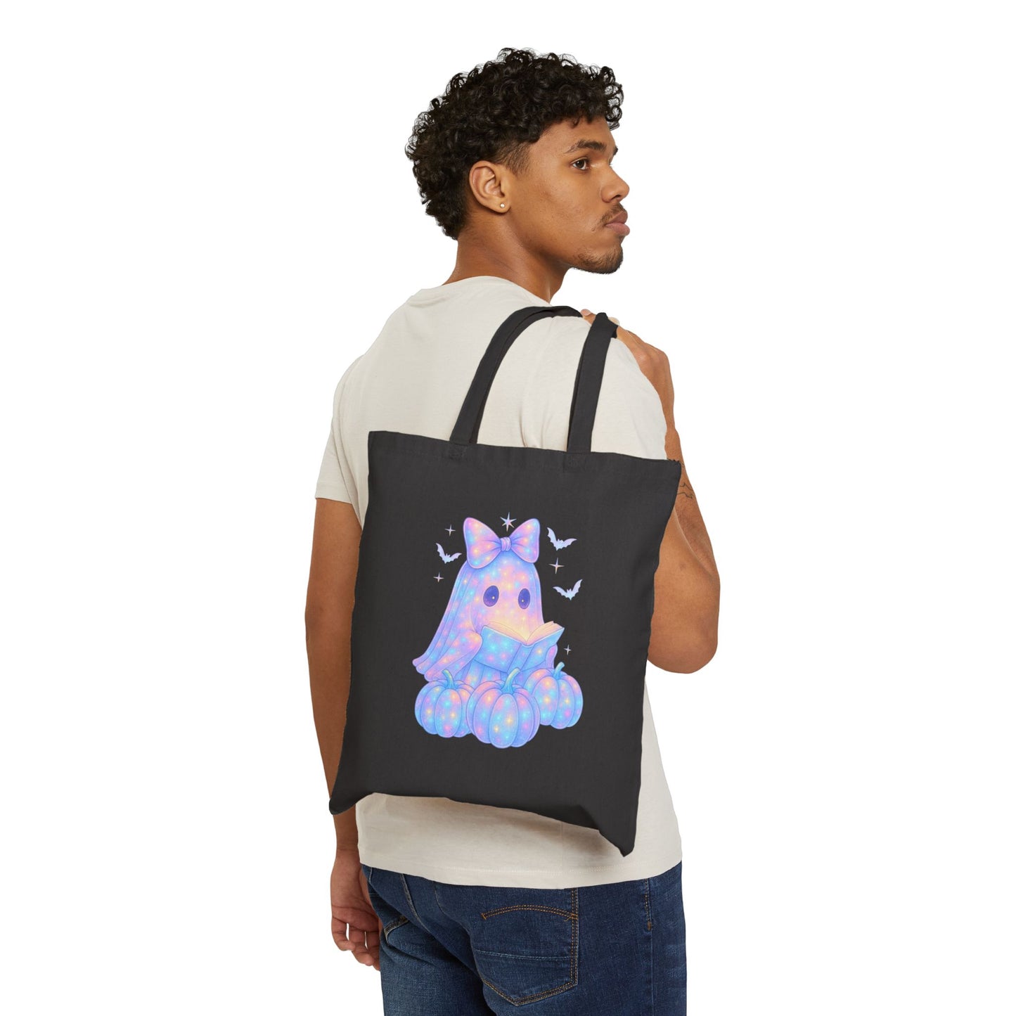 Cute Pastel Ghost Tote Bag – Halloween Pumpkin Trick-or-Treat Canvas Tote