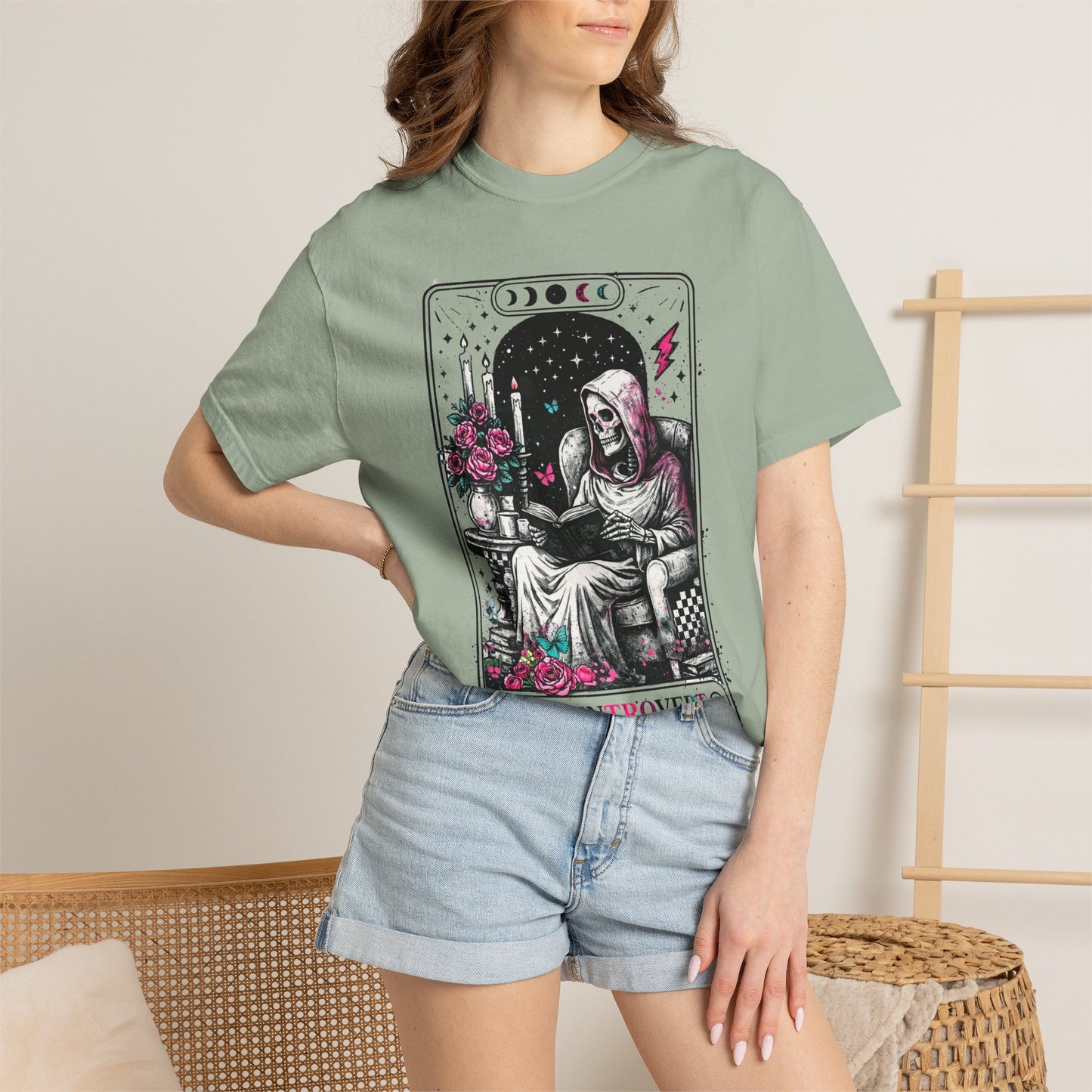 Introvert Tarot T-Shirt — Gothic Skeleton Card Graphic Tee