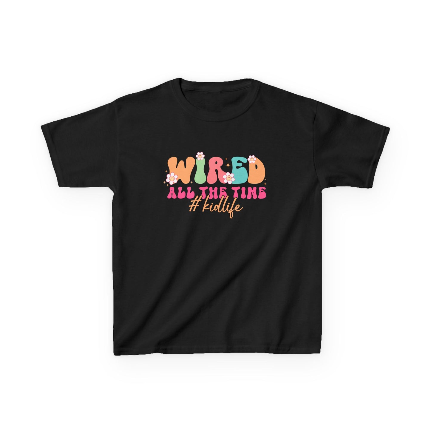 Kids Tee — "Wired All The Time" Bright Retro Graphic
