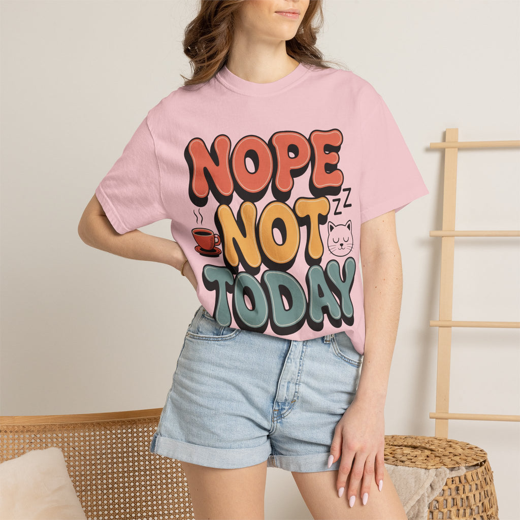 Nope Not Today T‑Shirt — Retro Cozy Graphic Tee with Cat & Coffee