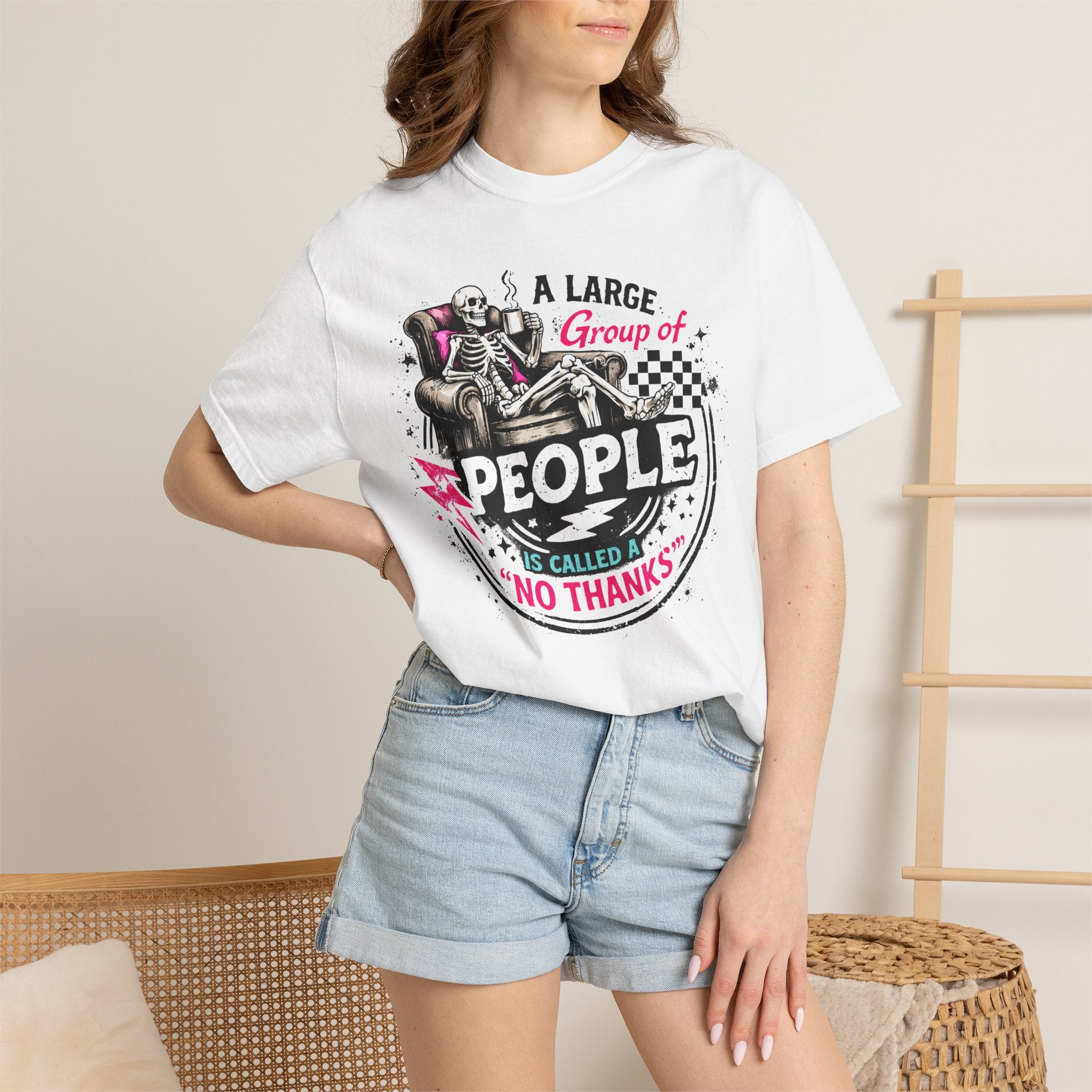 T-Shirt — “A Large Group of People Is Called No Thanks” Skeleton Anti-Social Graphic Tee