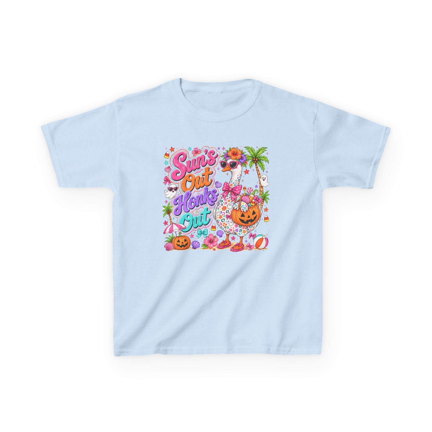 Kids Tee — "Suns Out, Haunt's Out" Tropical Halloween Graphic