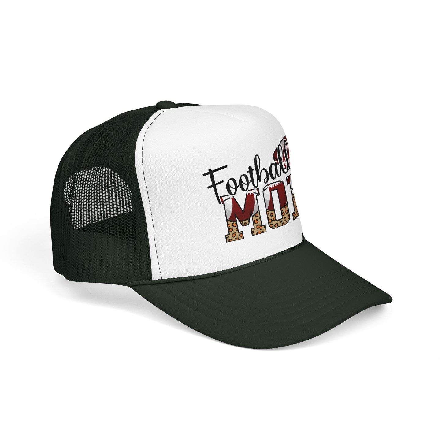 Football Mom Trucker Hat — Leopard Print Graphic Foam Cap for Game Day