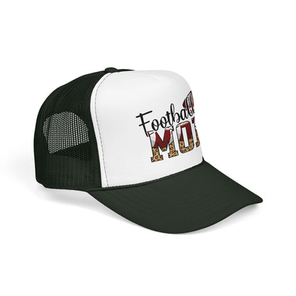 Football Mom Trucker Hat — Leopard Print Graphic Foam Cap for Game Day