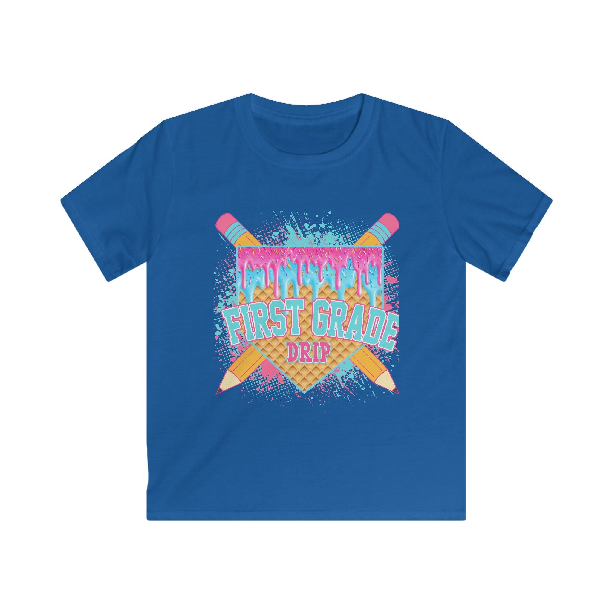 First Grade Drip Kids T-Shirt – Colorful Back-to-School Pencil Design