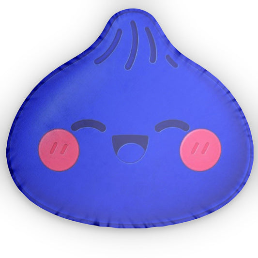 Kawaii Blue Blob Shaped Pillow — Cute Smiling Face Decorative Cushion