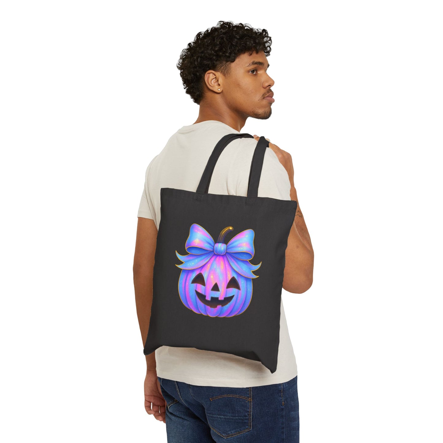 Halloween Ghosts & Pumpkin Tote Bag — Cute Pastel Ghosts & Bow Pumpkin Canvas Tote