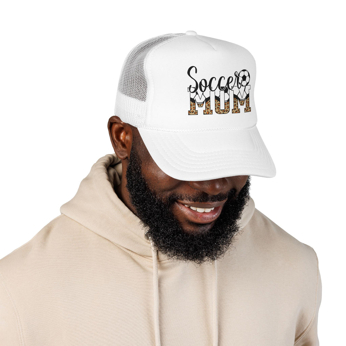 Soccer Mom Trucker Hat — Leopard Print Soccer Ball Foam Cap