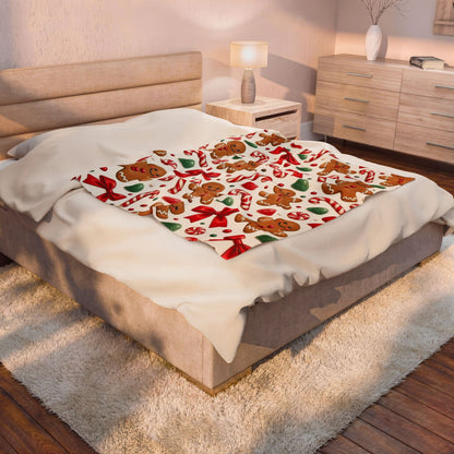 Christmas Gingerbread Candy Cane Velveteen Plush Blanket