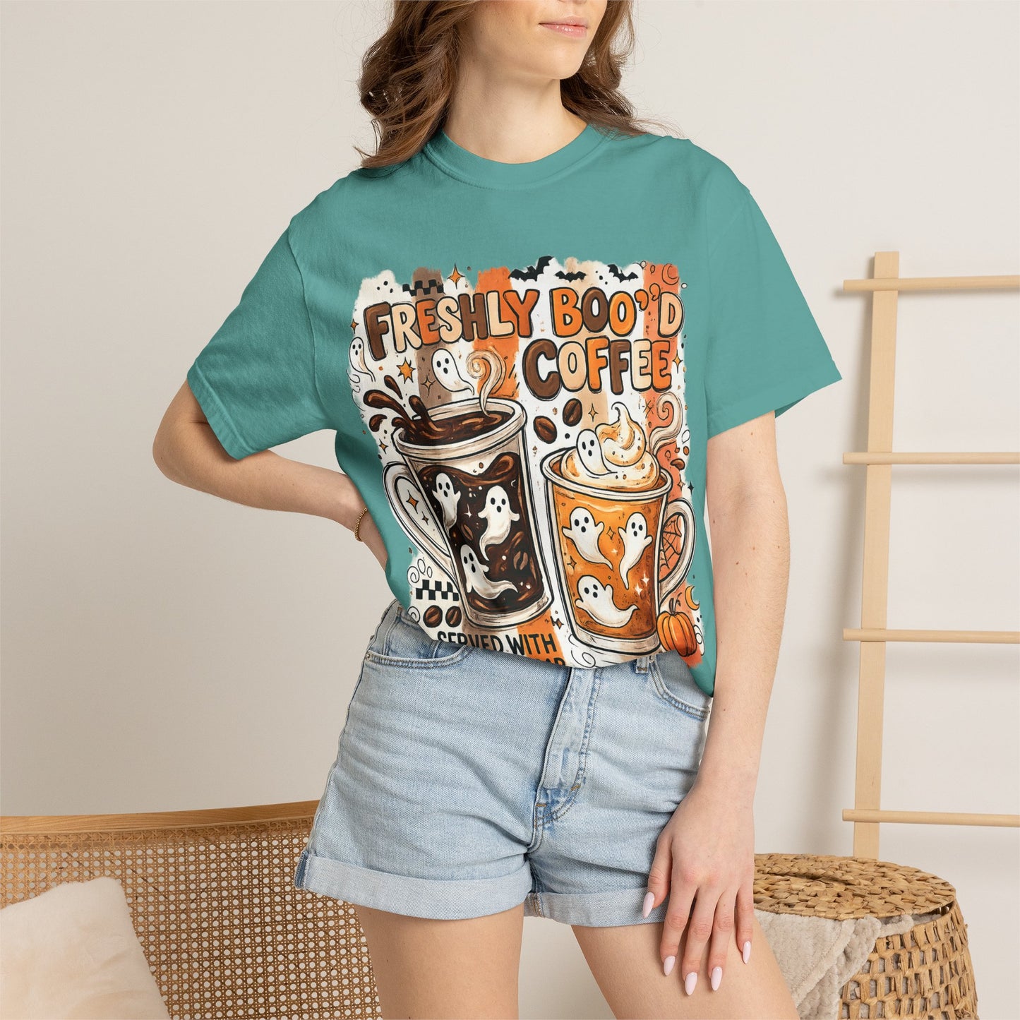 Freshly Boo'd Coffee Halloween T-Shirt — Cute Ghost Latte Graphic Tee