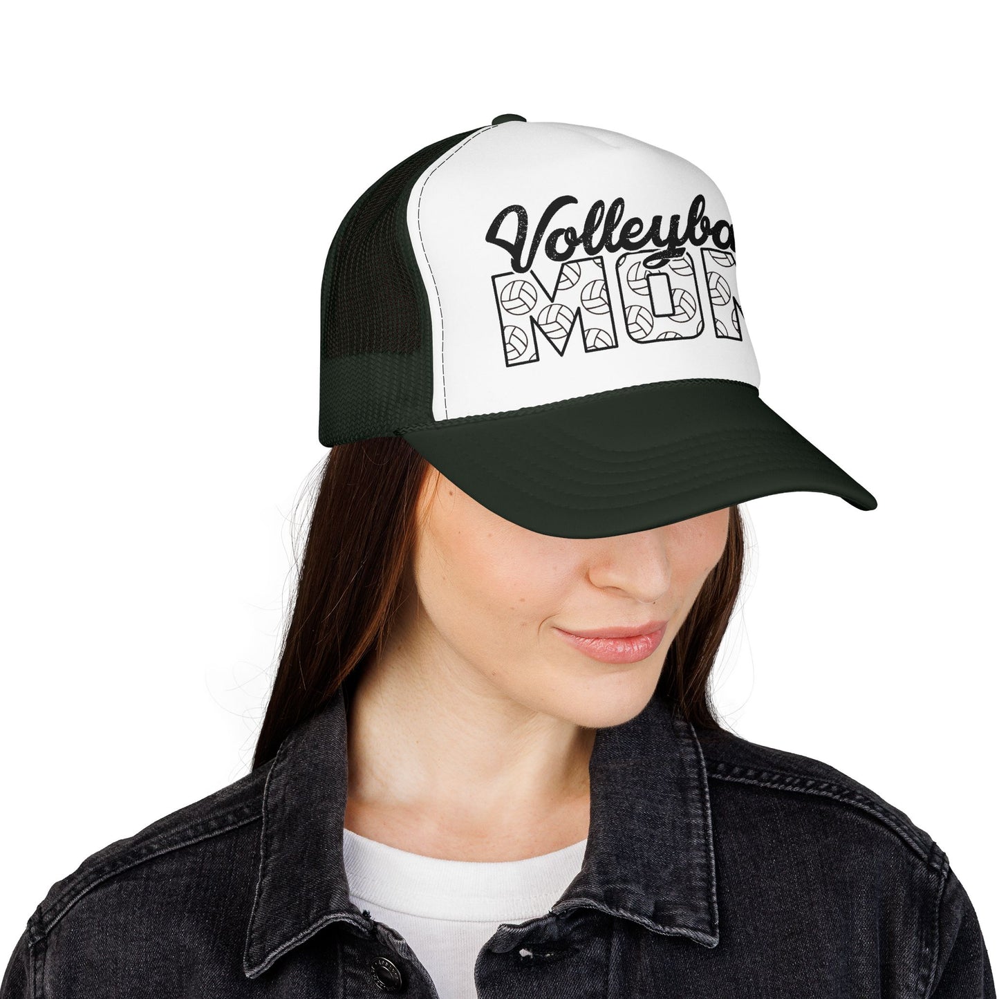 Volleyball Mom Trucker Hat – Foam Mesh Cap with Volleyball Pattern