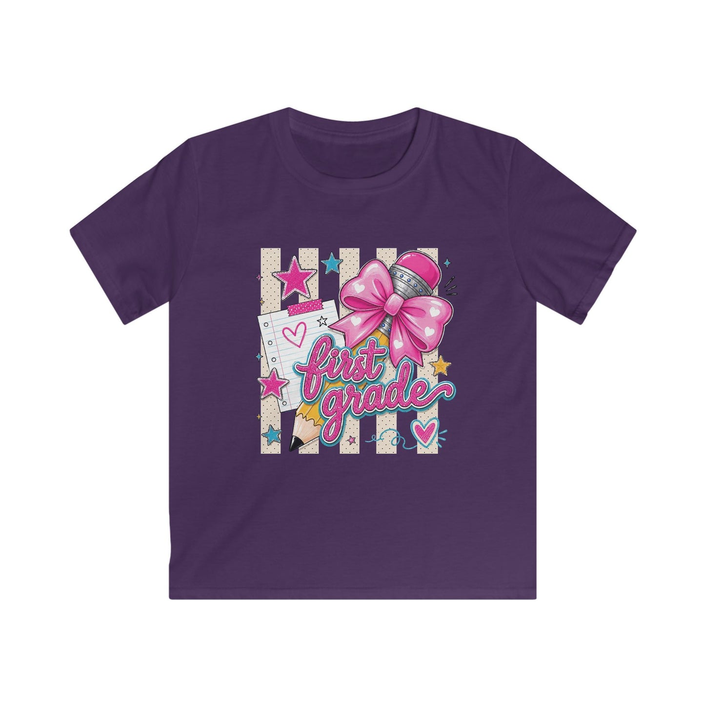 First Grade Kids T-Shirt — Cute Pink Bow Back-to-School Tee