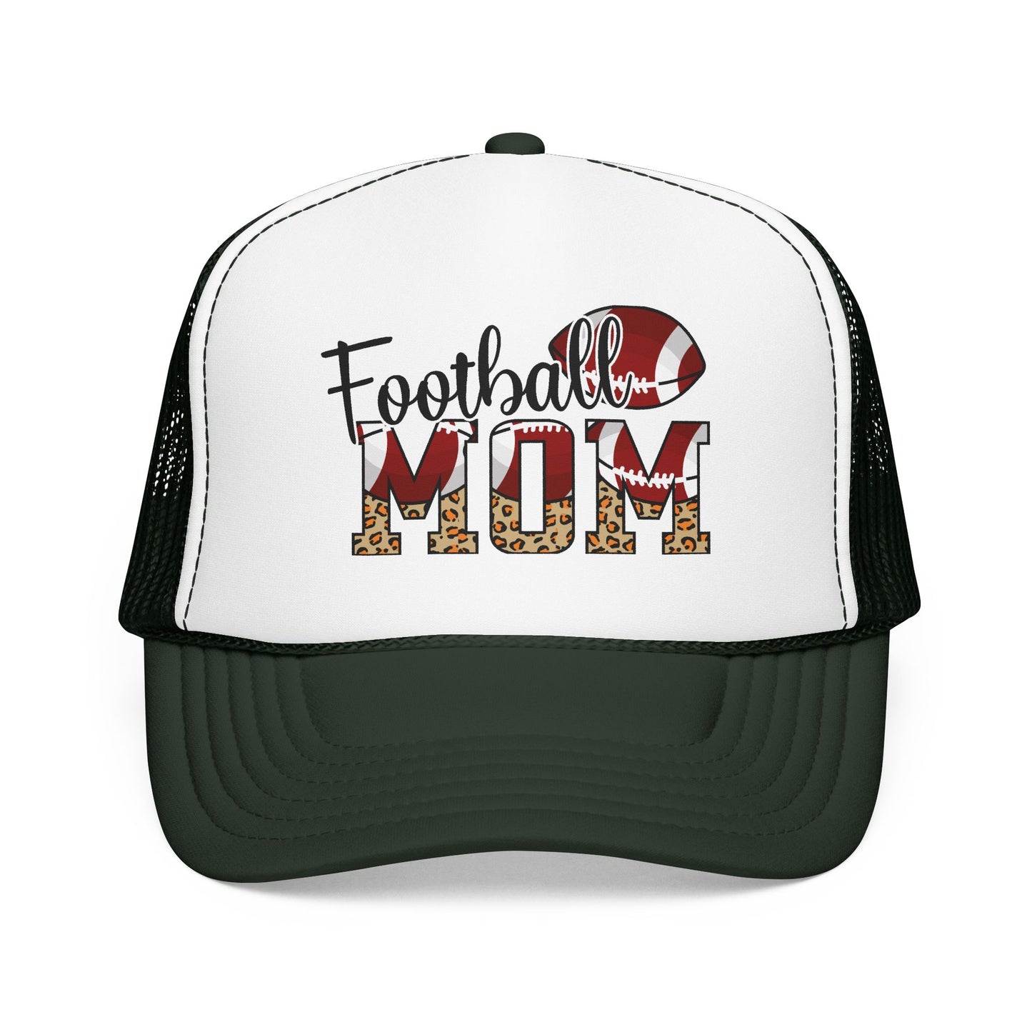 Football Mom Trucker Hat — Leopard Print Graphic Foam Cap for Game Day