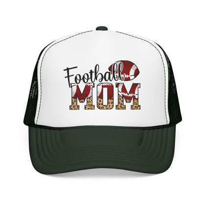 Football Mom Trucker Hat — Leopard Print Graphic Foam Cap for Game Day