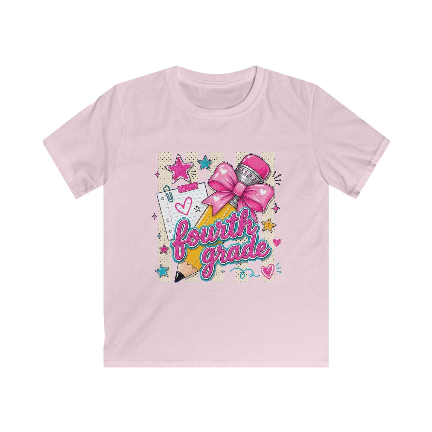 Fourth Grade Kids Tee — Cute Pink Bow & Pencil Back-to-School Shirt
