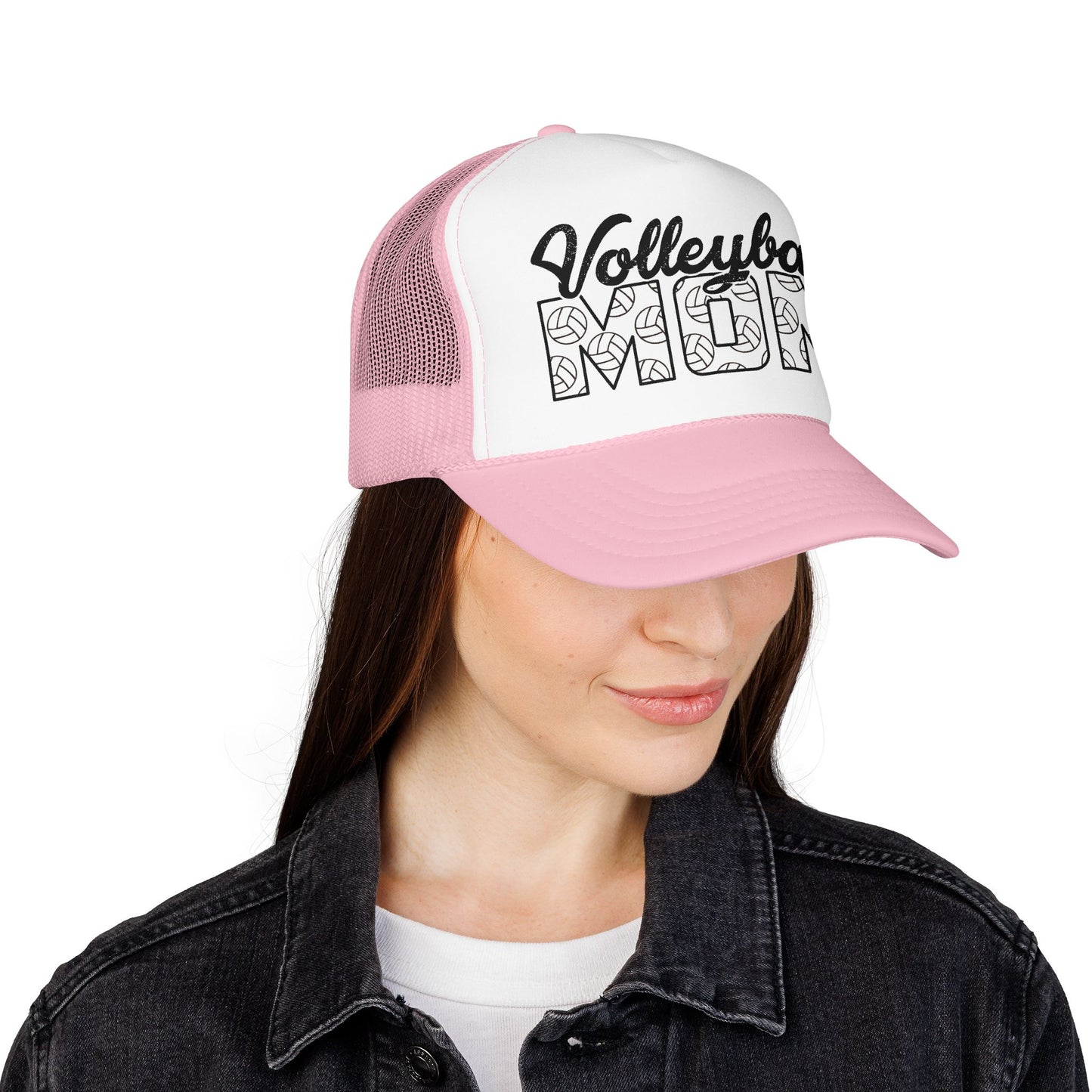 Volleyball Mom Trucker Hat – Foam Mesh Cap with Volleyball Pattern