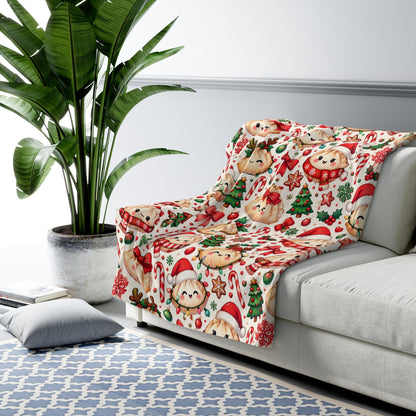 Cute Christmas Dumpling Sherpa Fleece Blanket — Holiday Dim Sum Pattern