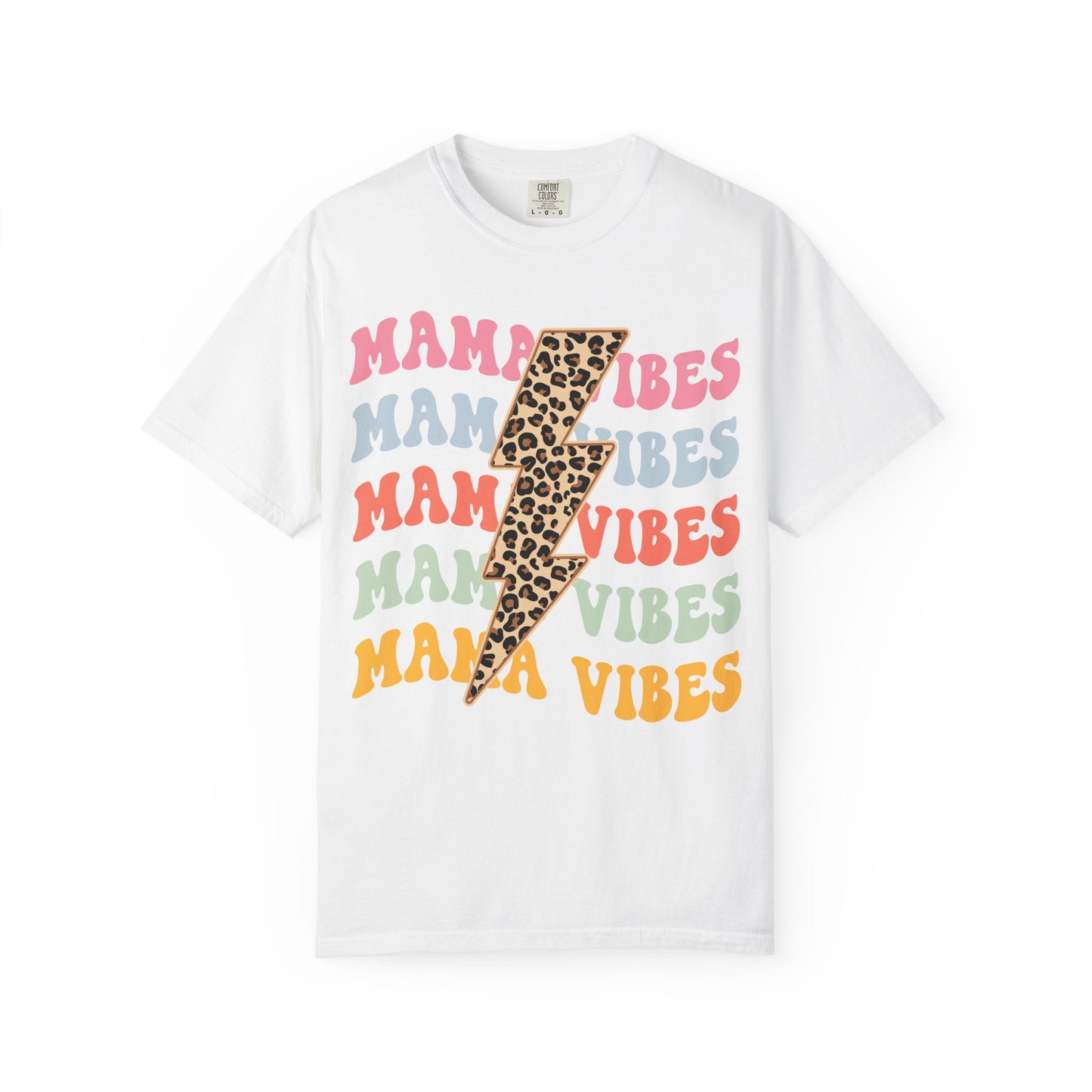 Mama Vibes Lightning Bolt T-Shirt — Leopard Print Retro Mom Tee