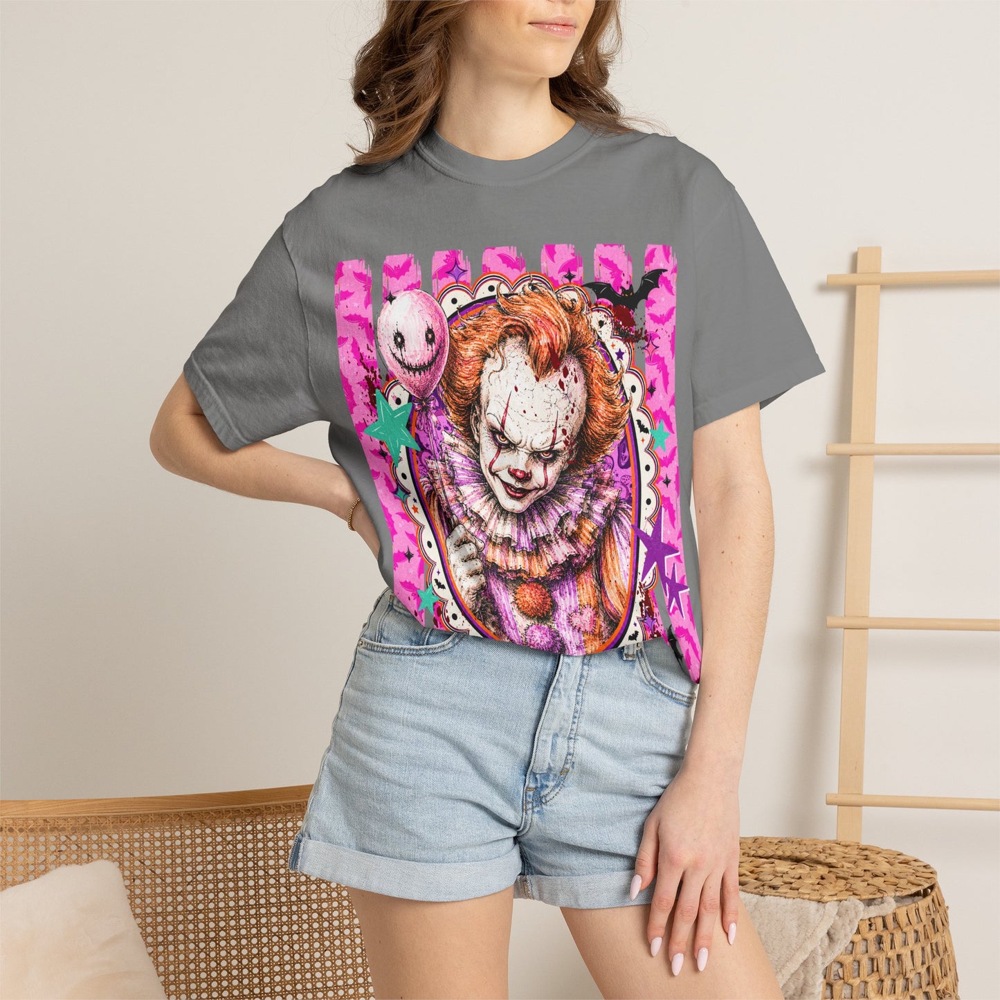 Creepy Clown Portrait T-Shirt — Pink Horror Graphic Tee