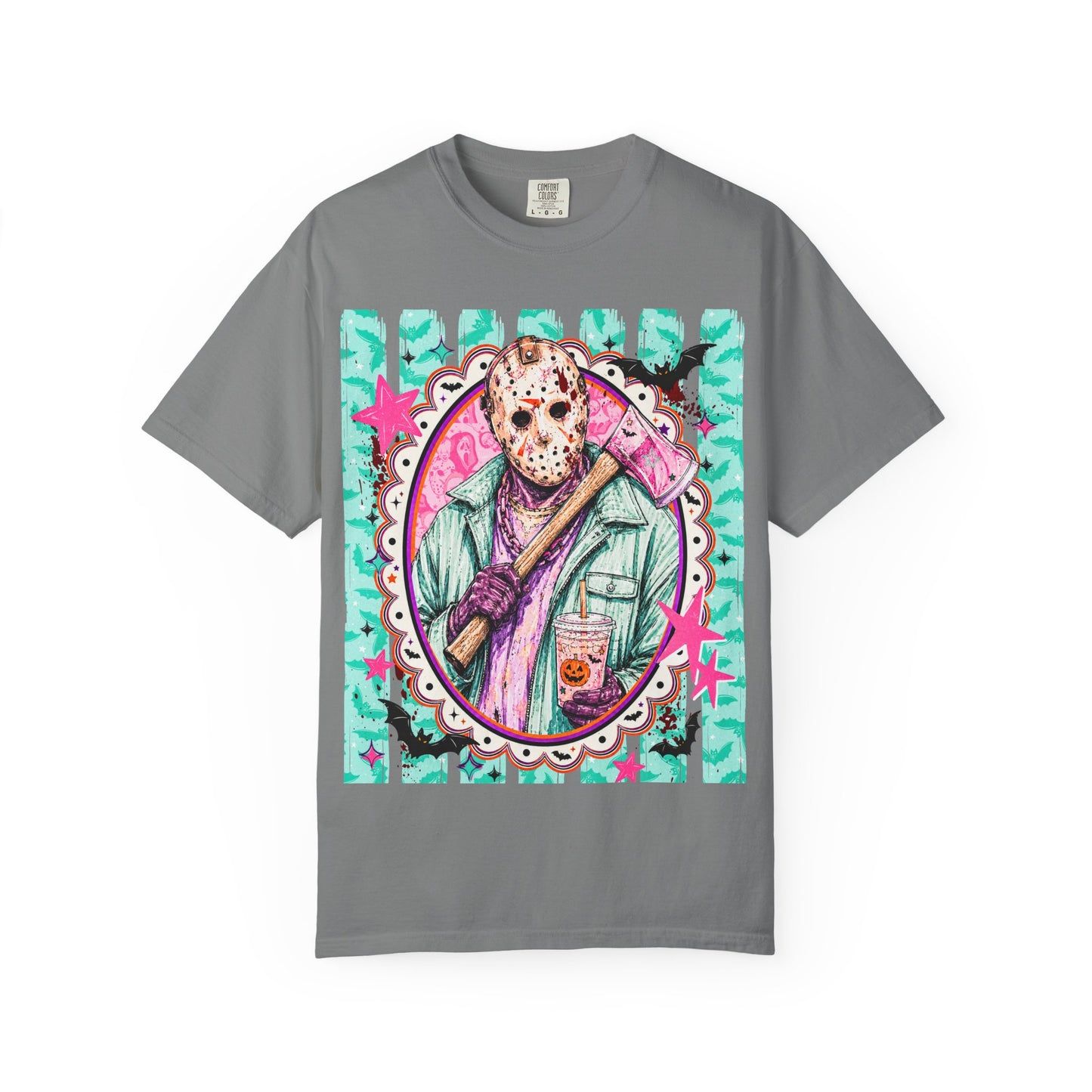 Hockey Mask Horror Graphic T-Shirt — Retro Pastel Jason Design