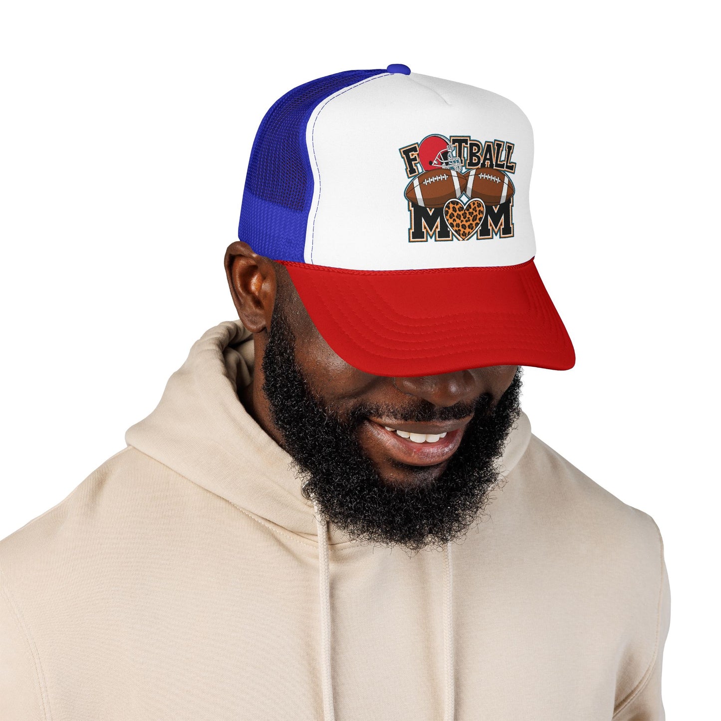 Football Mom Trucker Hat – Leopard Heart Game Day Foam Cap