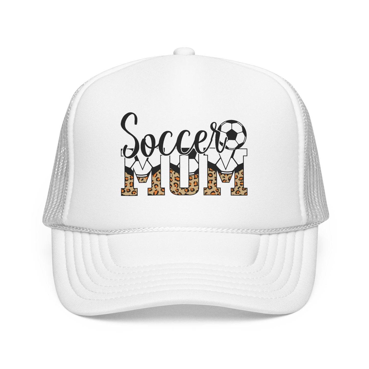 Soccer Mom Trucker Hat — Leopard Print Soccer Ball Foam Cap